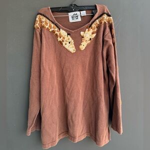 Vintage Storybook knits beaded embroidery Giraffe sweater